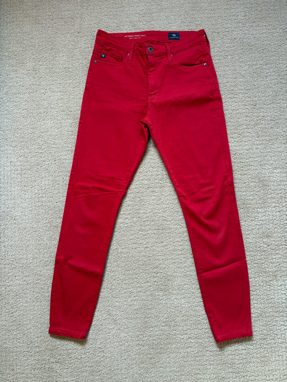 Ag Adriano Goldschmied Red The Farrah Skinny Ankle High Rise Jeans 26R